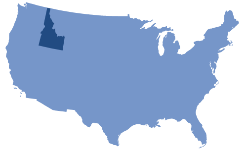 United States light blue Map with Idaho hightlighted dark blue